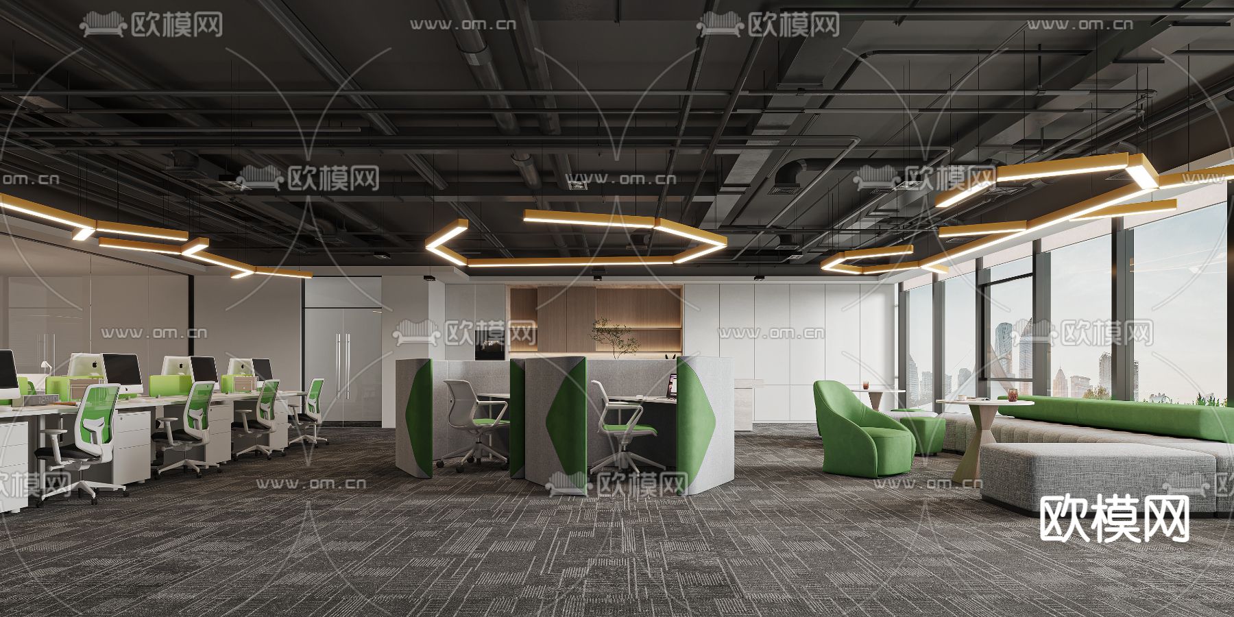 现代办公室休息区3d模型下载（渲染图1）