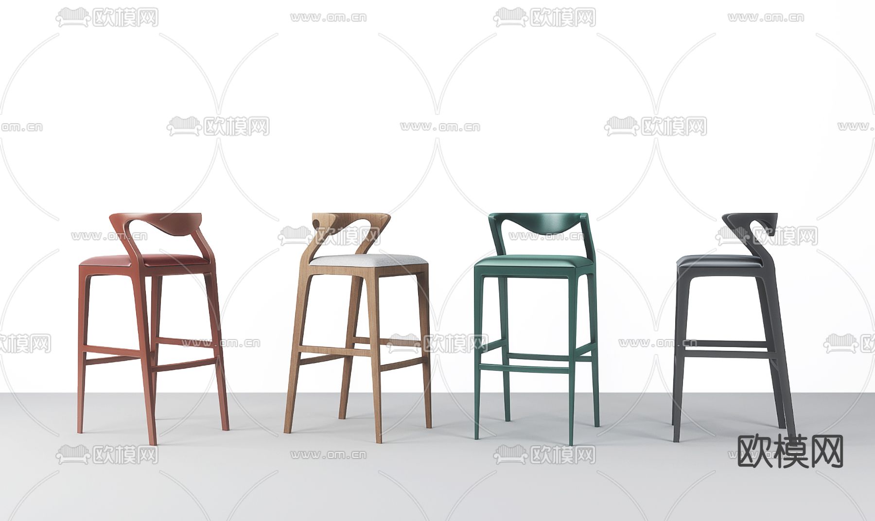 北欧彩色吧台椅3d模型下载
