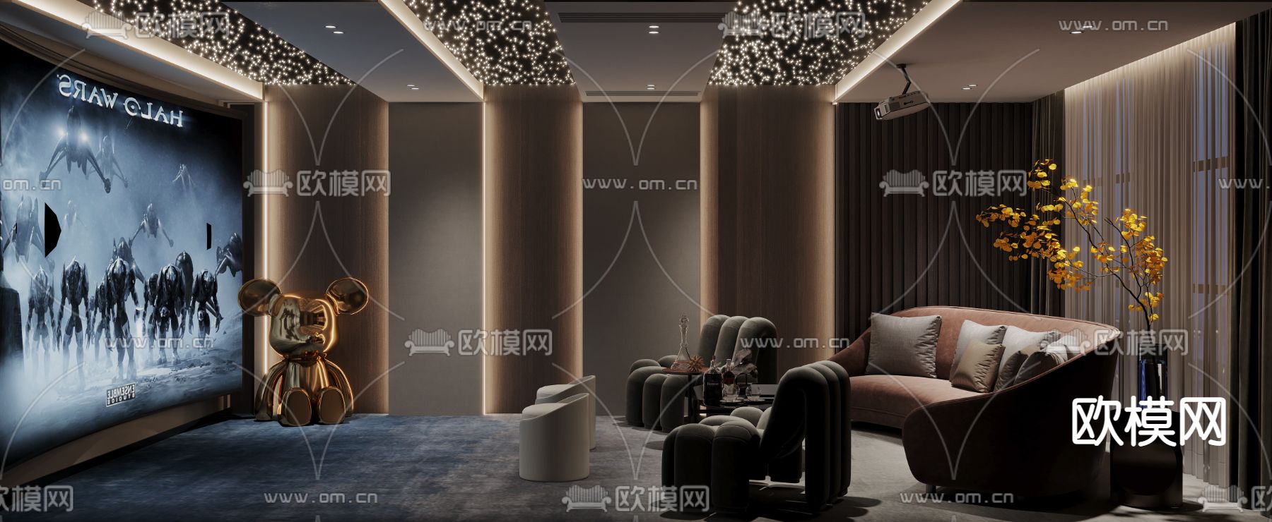 现代影音室视听室3d模型下载_ID12055887_3dmax免费模型-欧模网