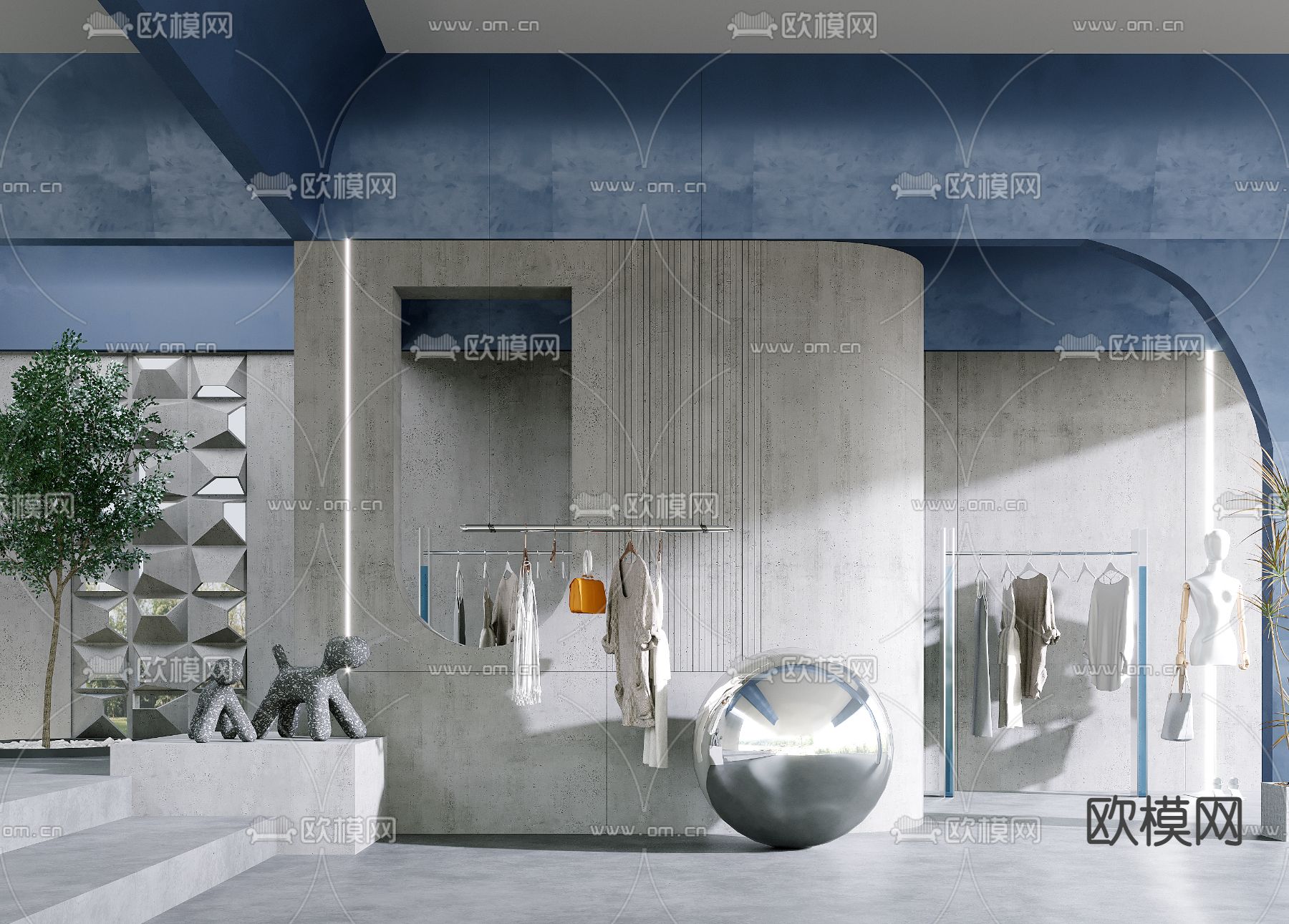 侘寂风女装服装店3d模型下载_ID12055587_3dmax免费模型-欧模网