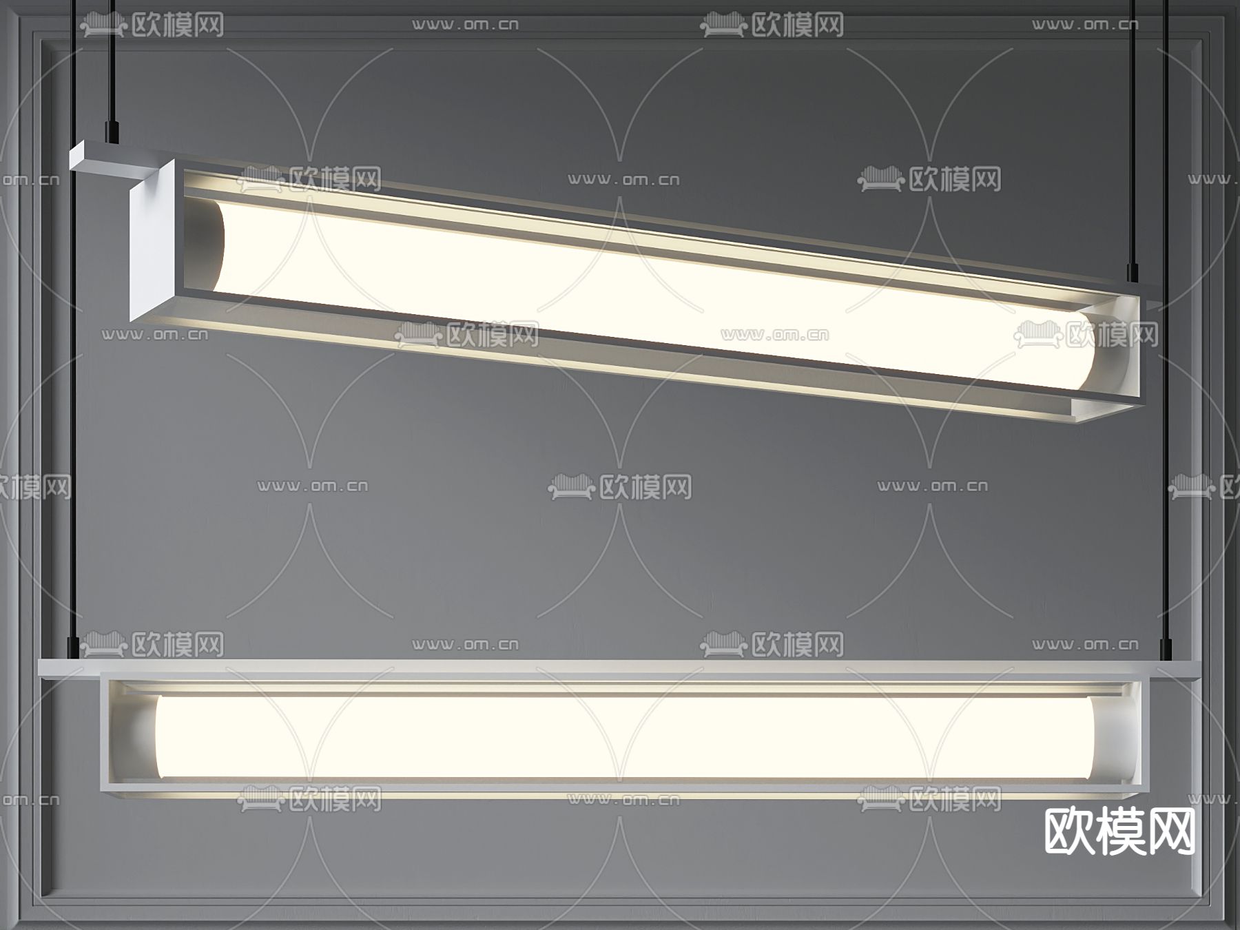 现代长条办公吊灯3d模型下载_ID12057189_3dmax免费模型-欧模网