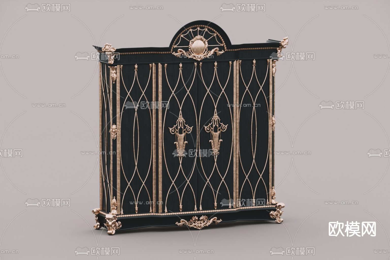 欧式古典实木描金雕花衣柜免费3d模型下载