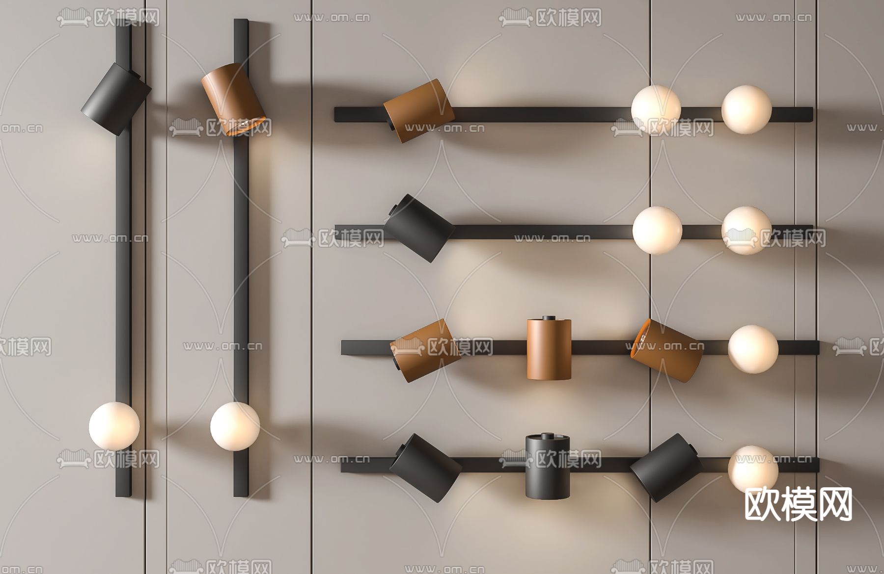 现代简约烤漆筒灯灯球组合3d模型下载