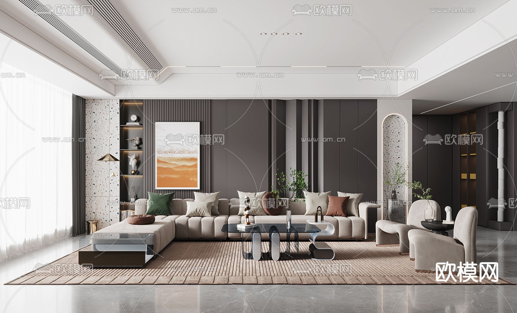现代高级灰客厅3d模型下载