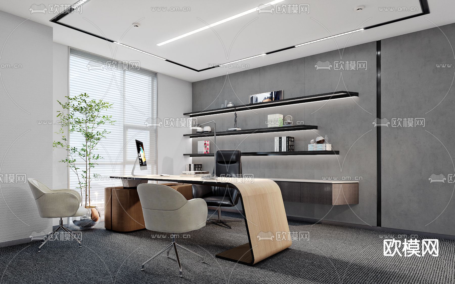 现代高级灰总经理办公室3d模型下载