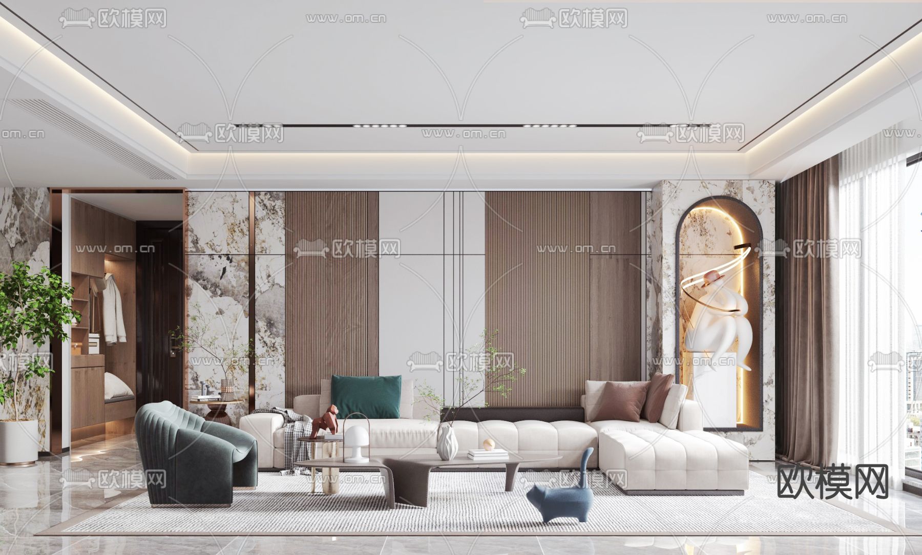 现代轻奢客厅3d模型下载