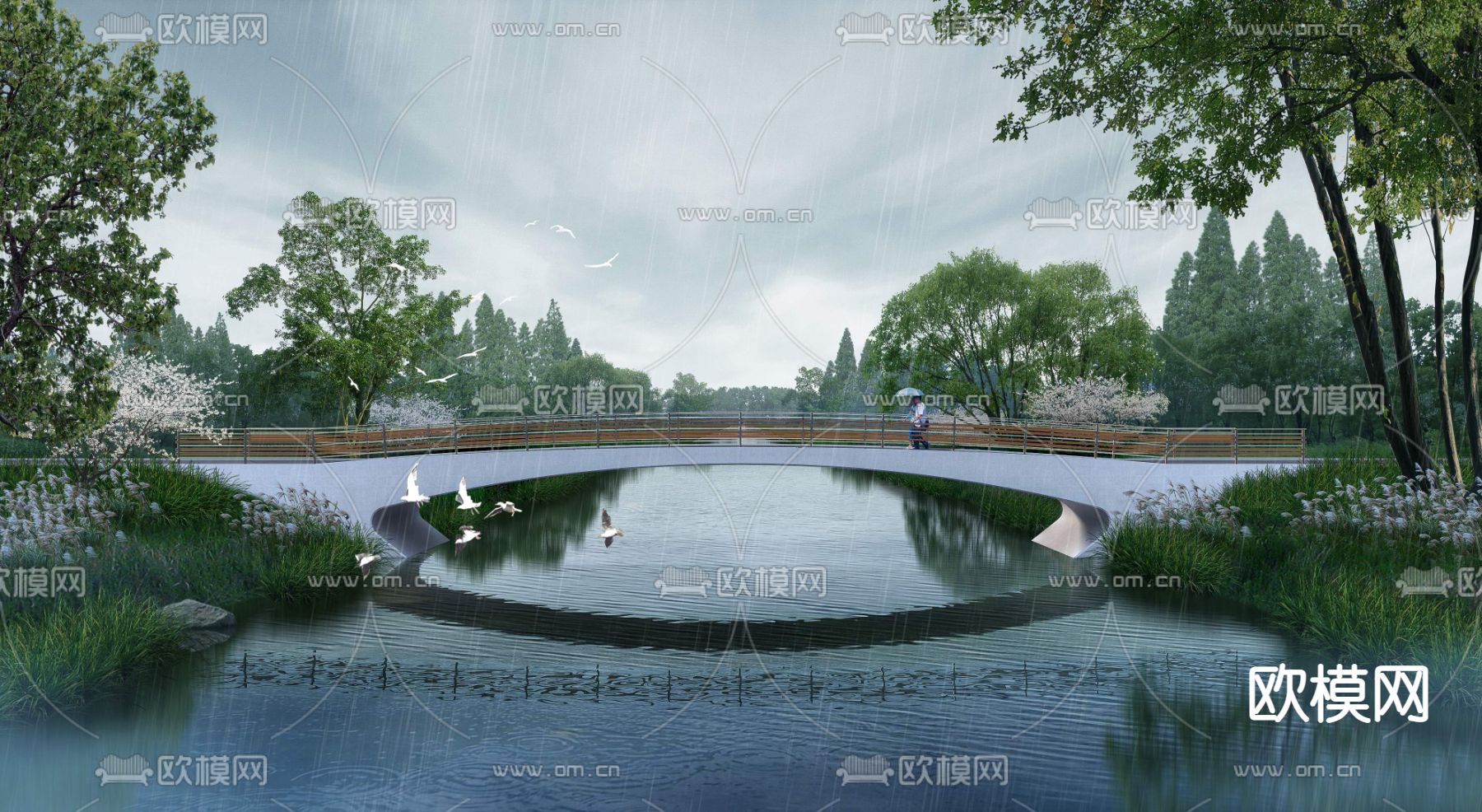 现代湿地园林景观psd下载