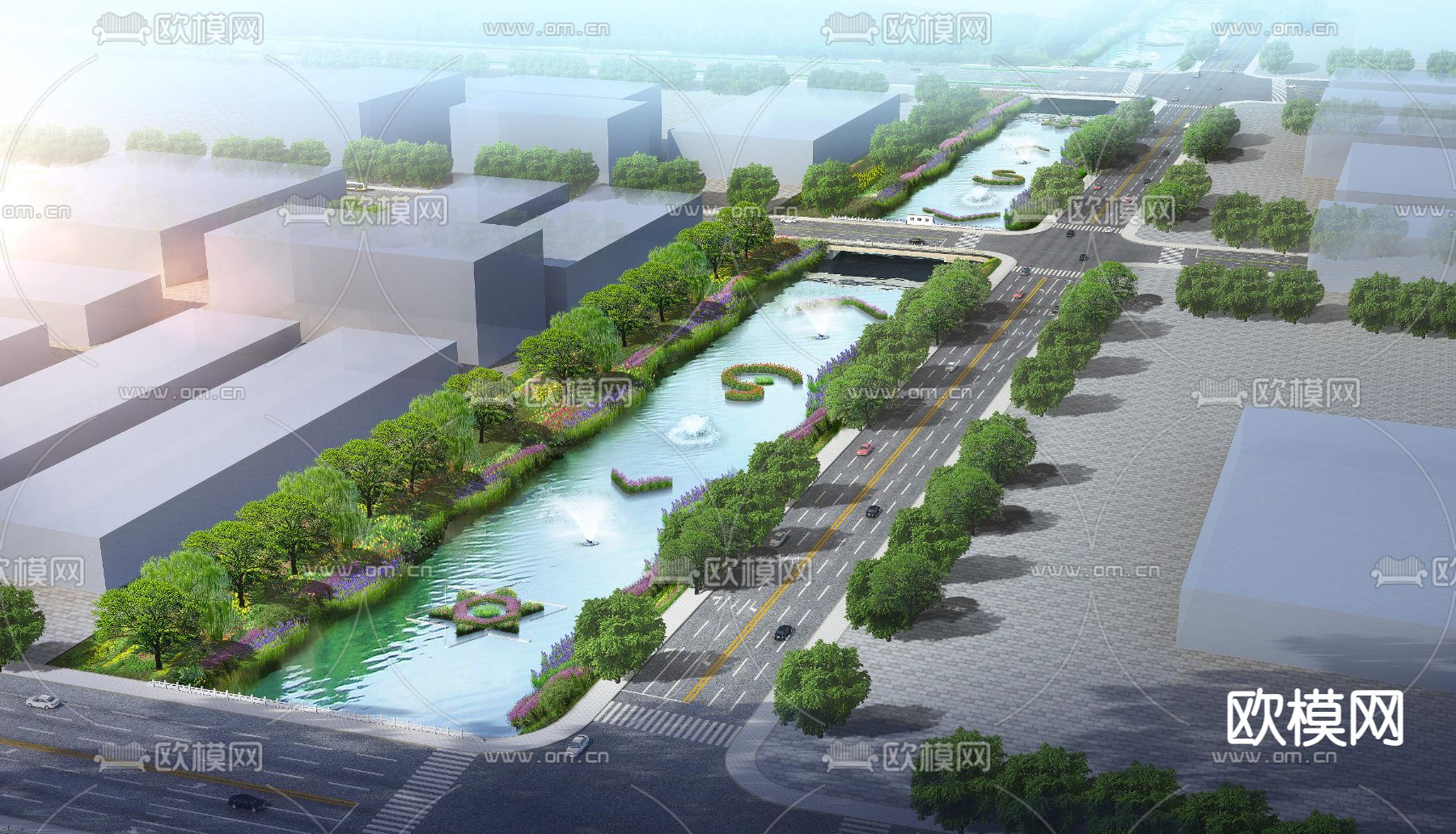 现代河道景观psd下载