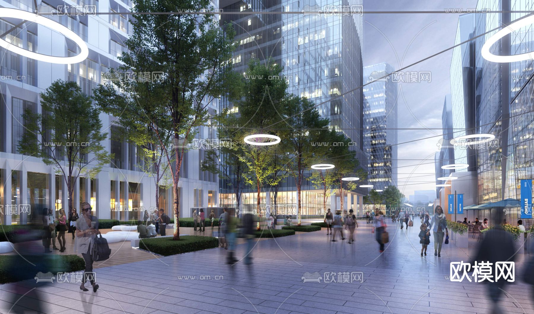 现代商业街景观psd下载