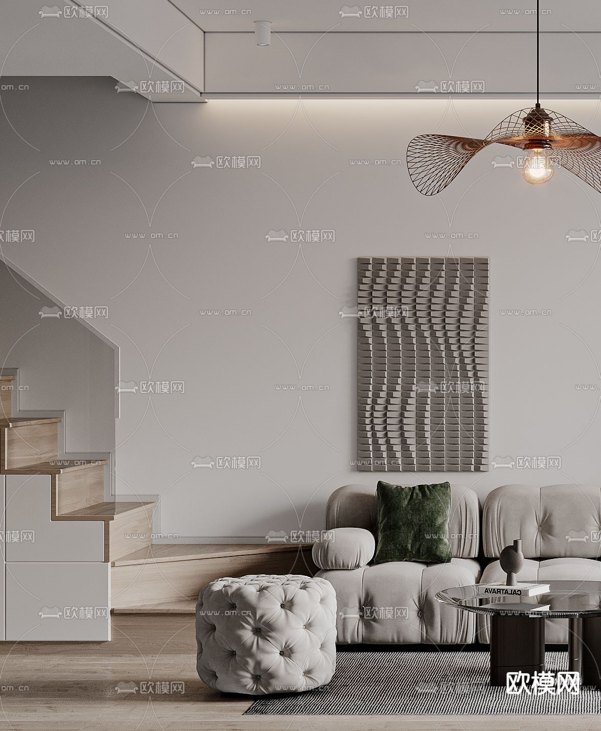 奶油风客厅3d模型下载（渲染图2）