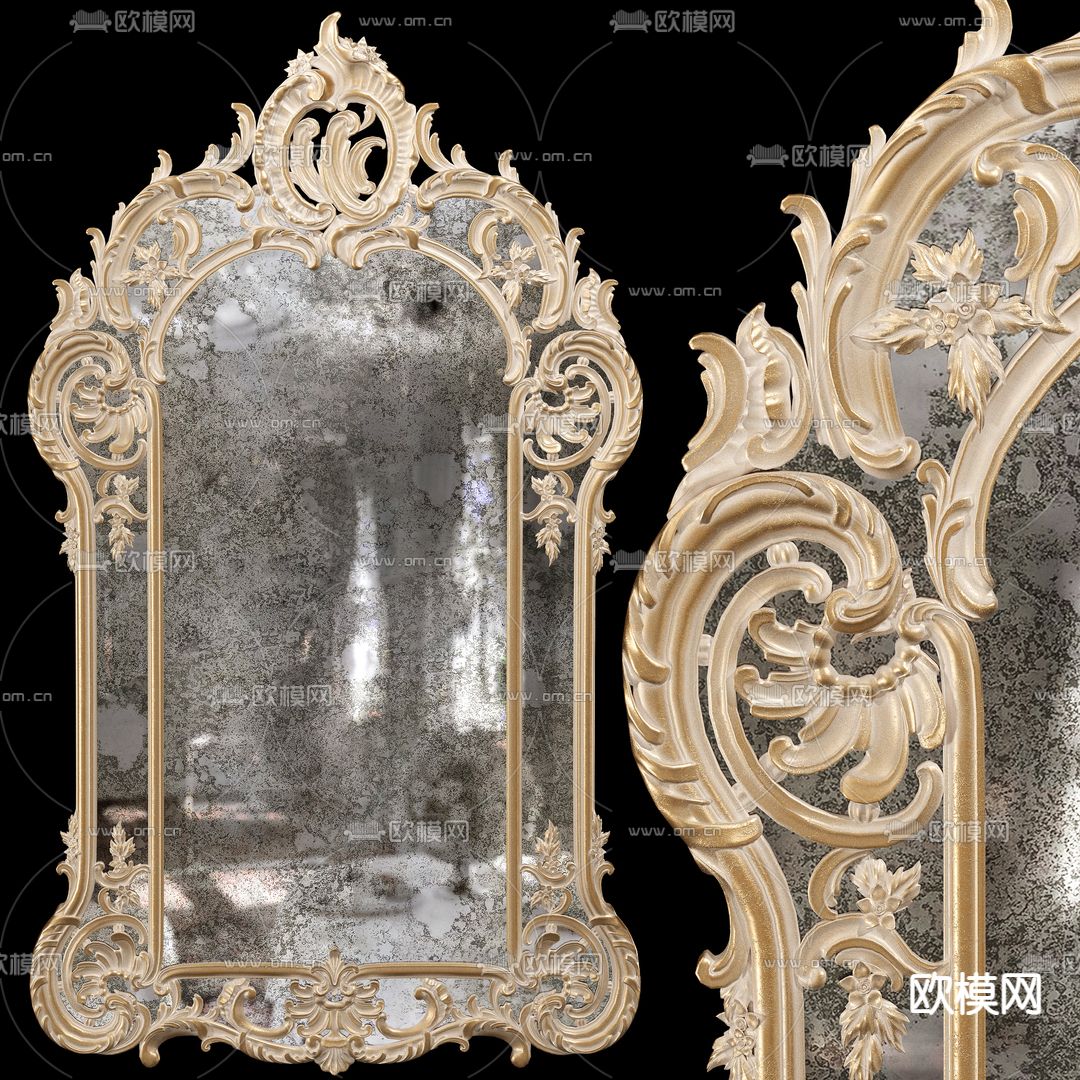 欧式古典装饰镜3d模型下载（渲染图1）