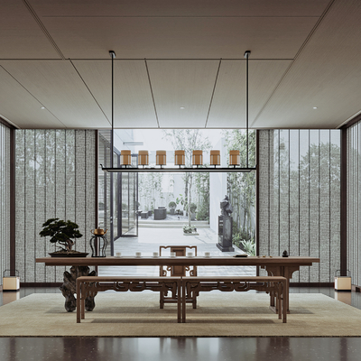 新中式茶室su模型