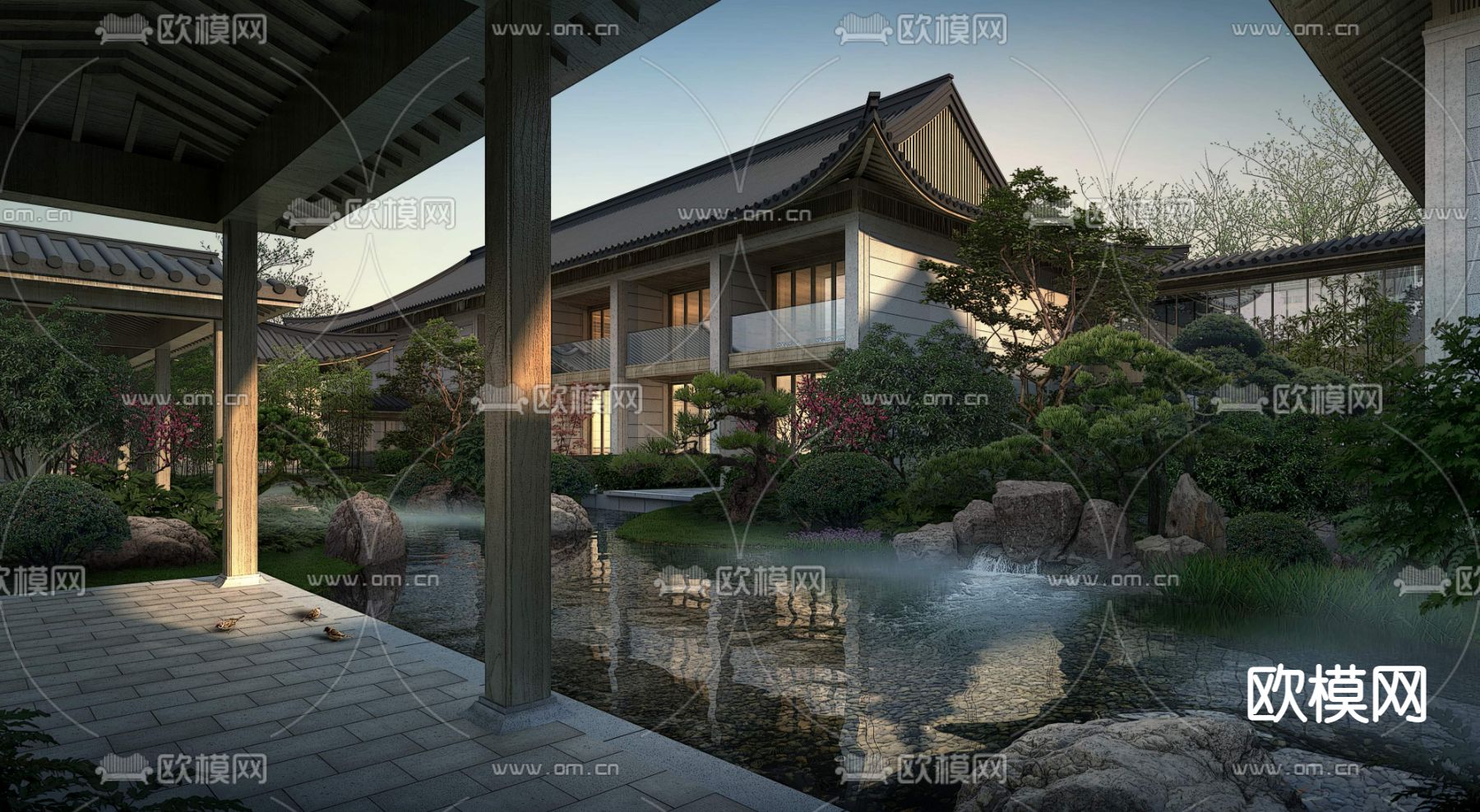 中式庭院园林景观psd下载_ID12057587_3dmax免费模型-欧模网