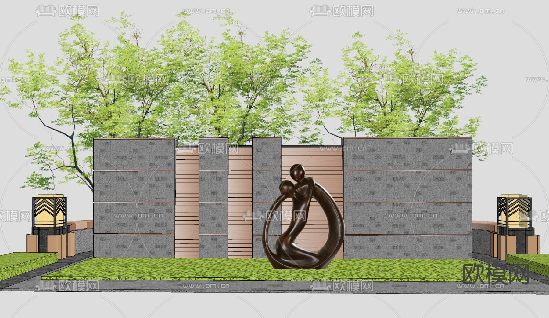 现代抽象拥抱雕塑小品su模型下载_ID12059438_sketchup模型下载-欧模网