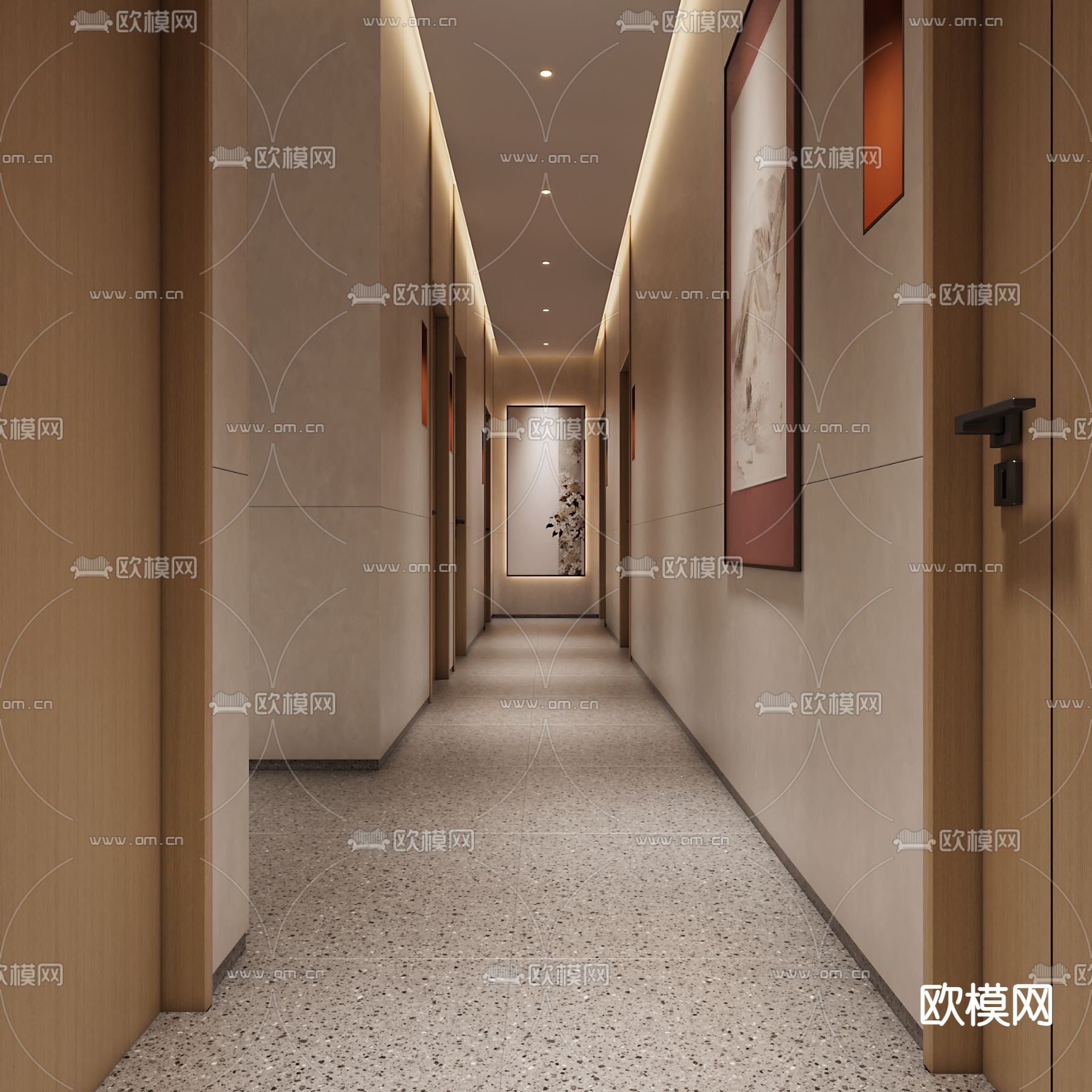 现代酒店客房走廊过道3d模型下载_ID12059177_3dmax免费模型-欧模网