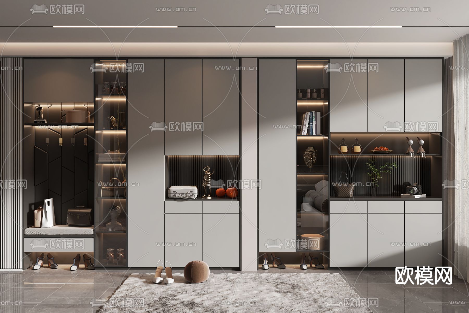 现代多功能鞋柜3d模型下载