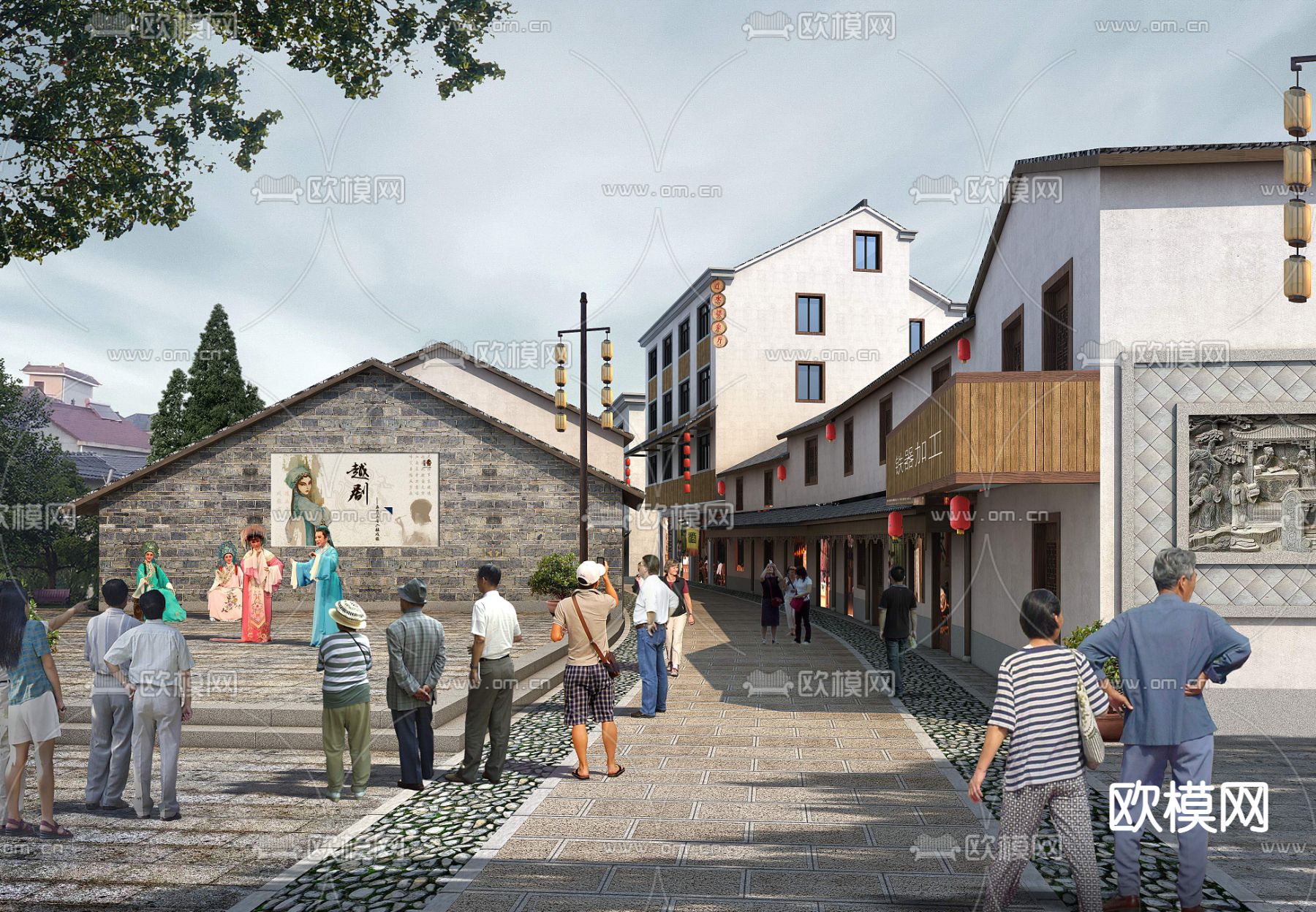 中式越剧表演园林景观psd下载