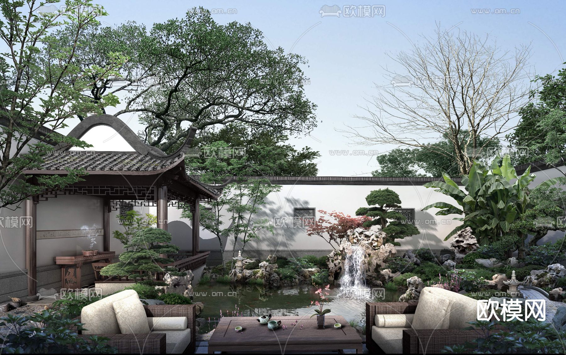 新中式庭院园林景观psd下载