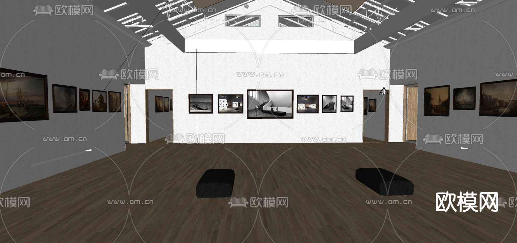 现代画廊展厅su模型下载_ID12058859_sketchup模型下载-欧模网