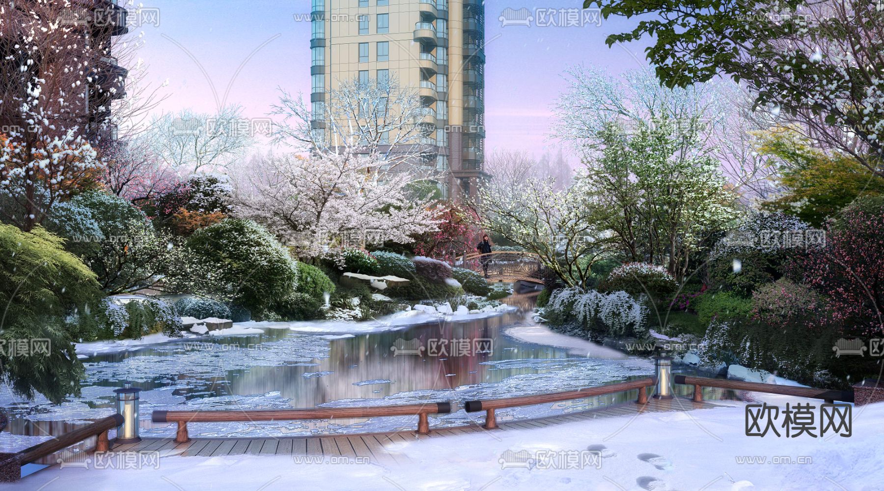 现代小区雪地园林景观psd下载_ID12057532_3dmax免费模型-欧模网