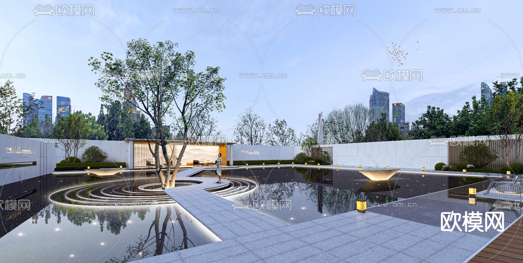 现代样板房庭院花园景观psd下载_ID12057843_3dmax免费模型-欧模网