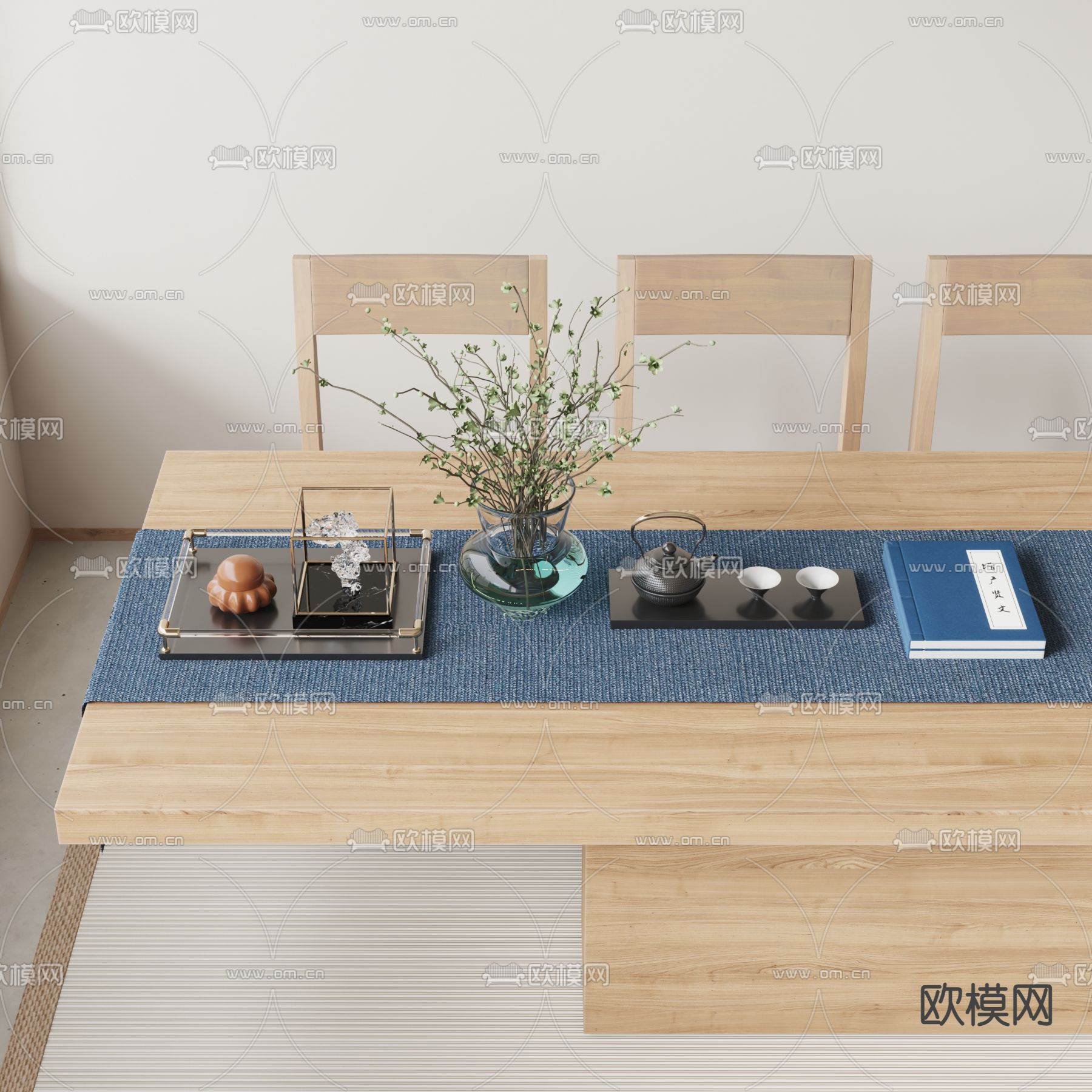 新中式茶具摆件su模型下载（渲染图1）