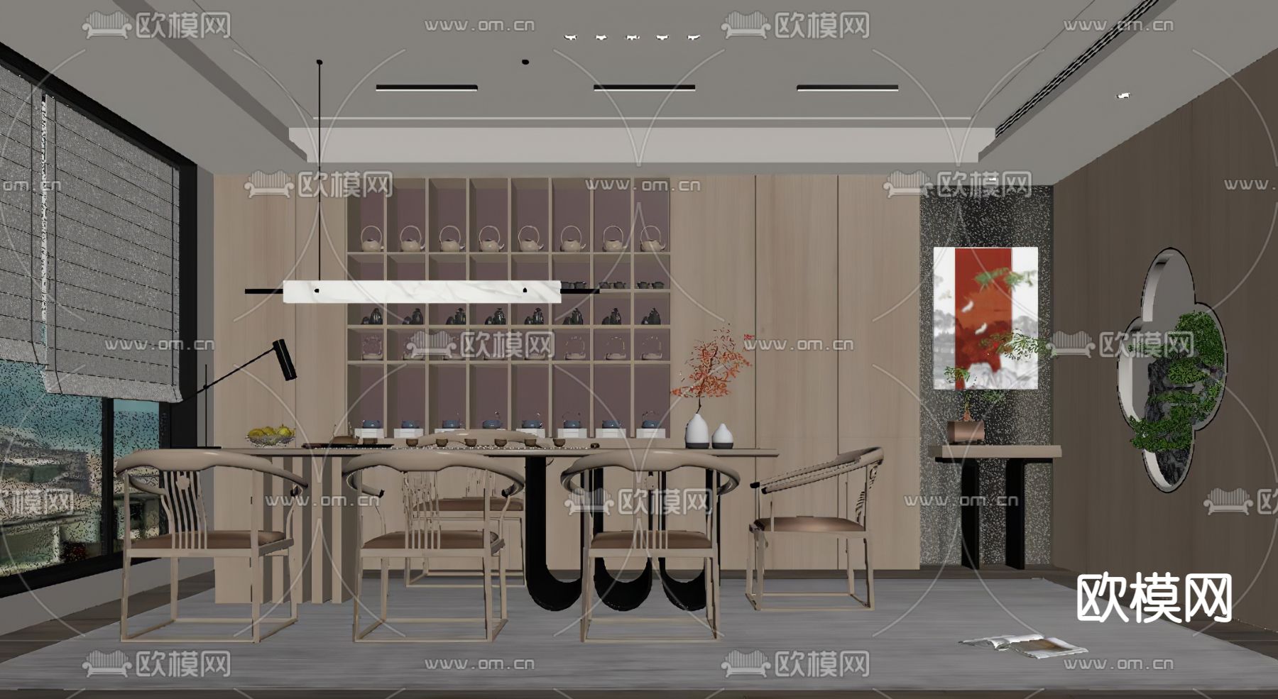 新中式茶室su模型