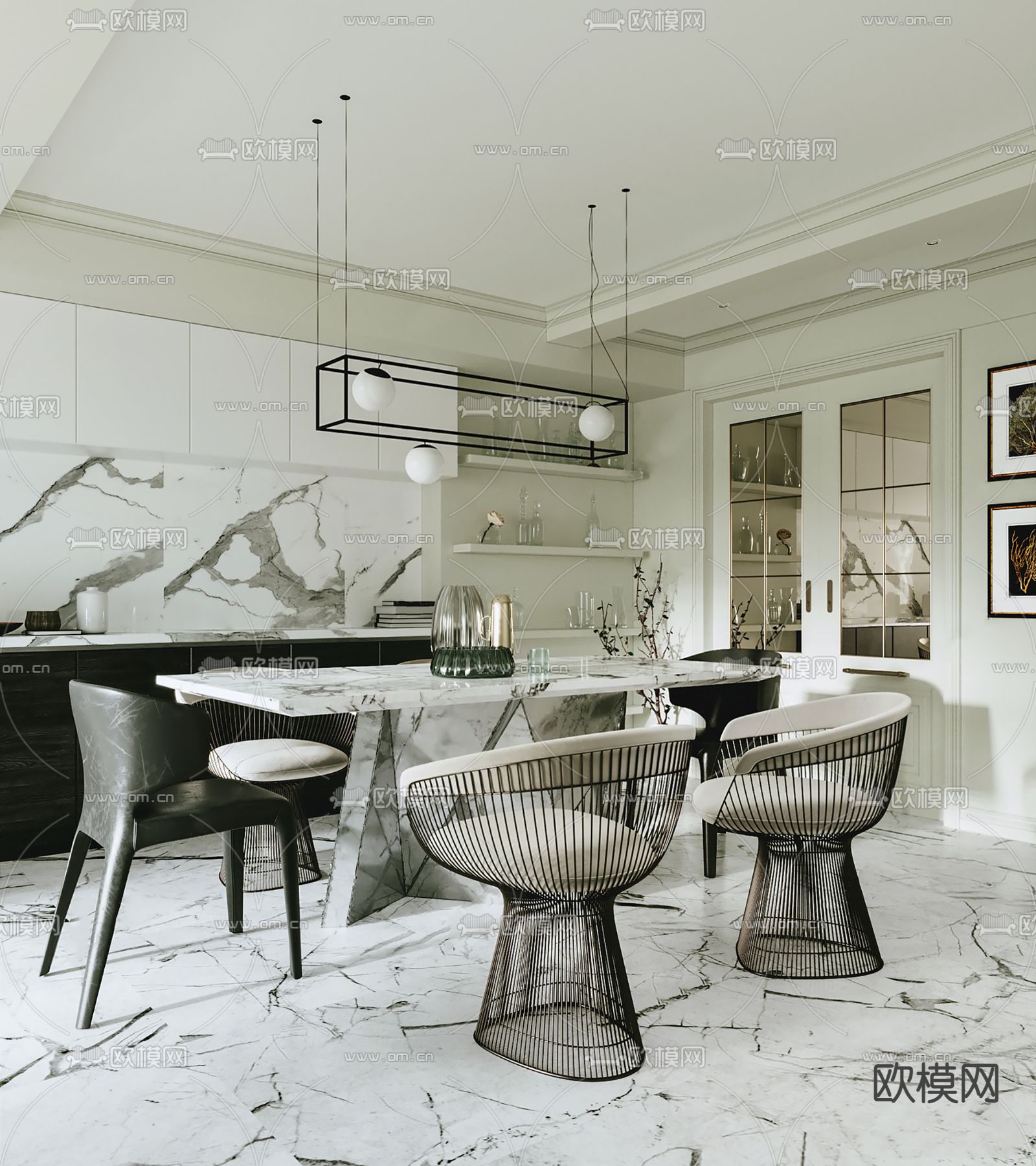 美式轻奢餐厅su模型下载_ID12051189_sketchup模型下载-欧模网