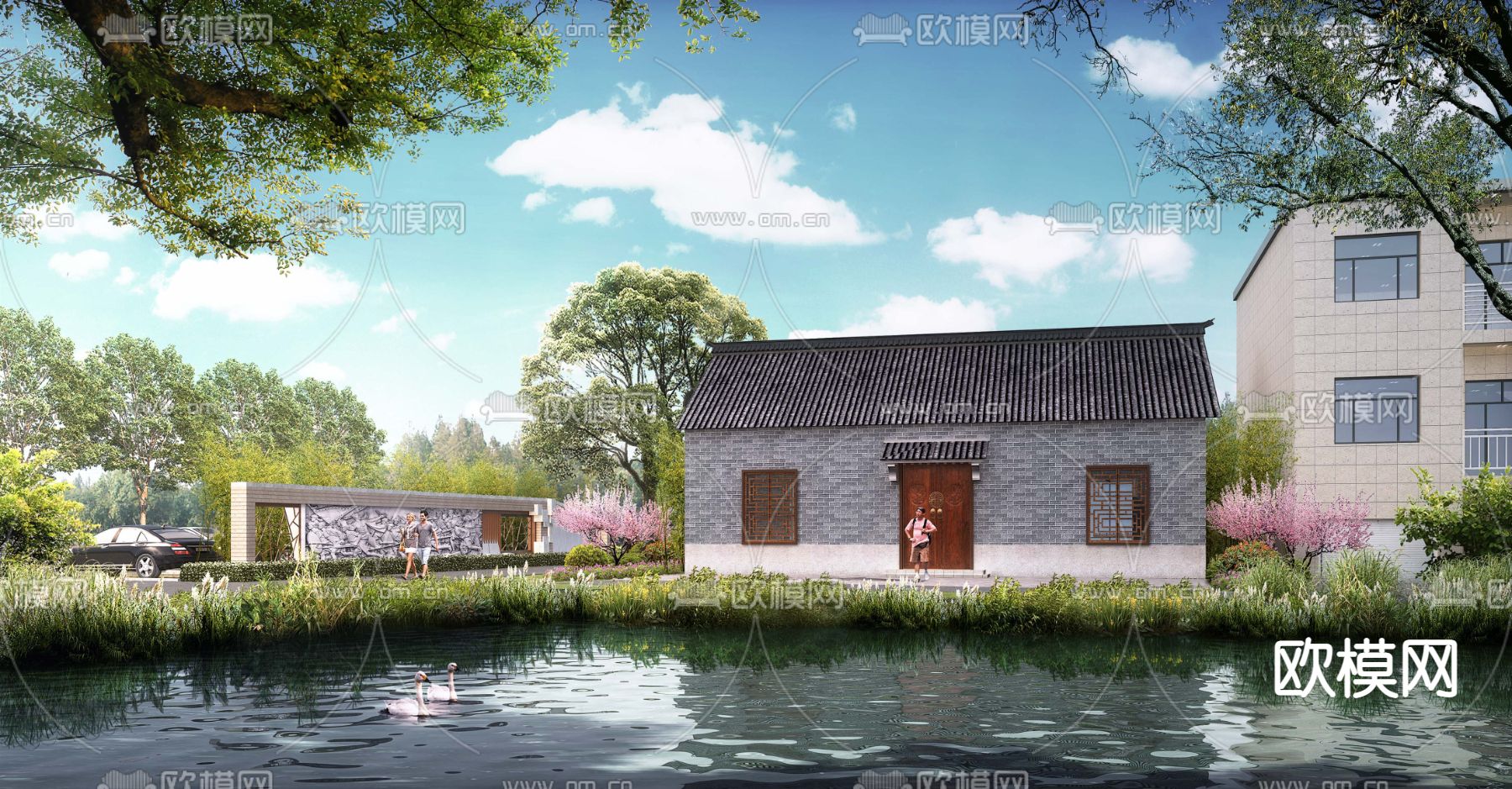 现代湿地园林景观psd下载