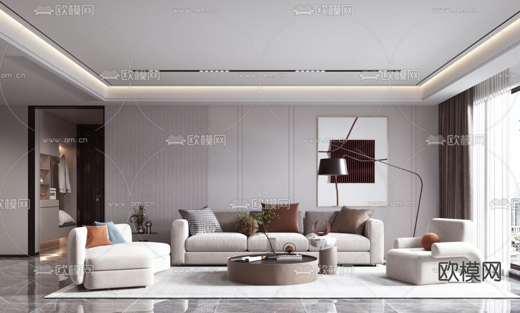 现代轻奢客厅3d模型下载