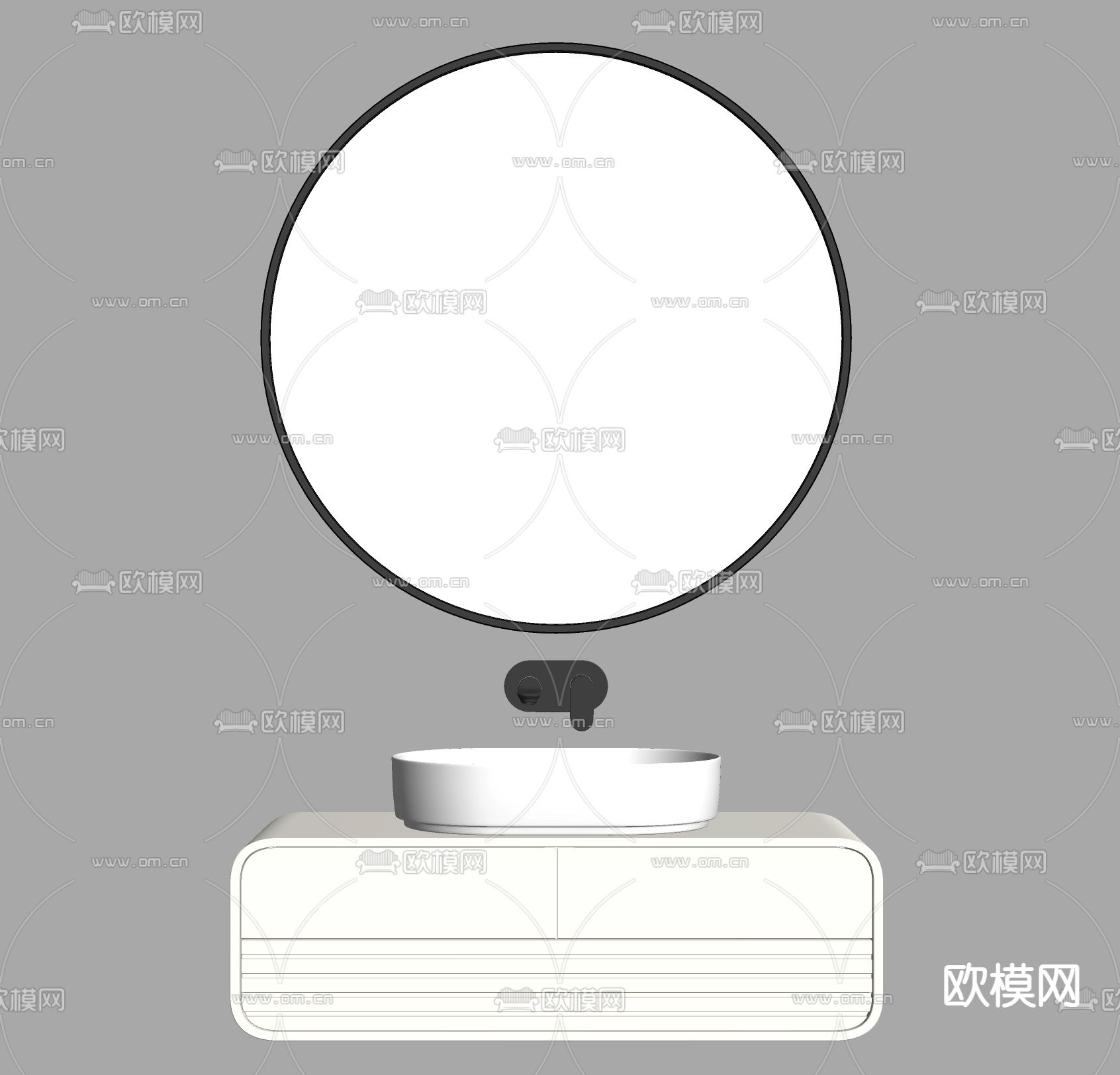 现代奶油风洗手台盆su模型下载（渲染图2）
