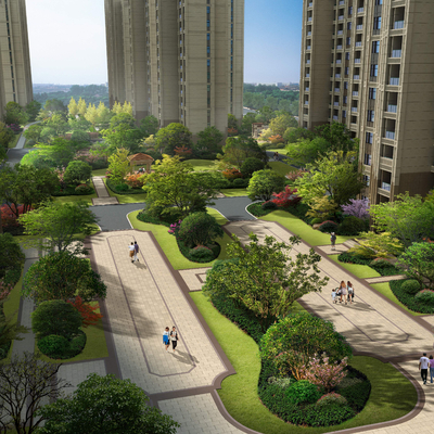 小区公园园林鸟瞰景观psd