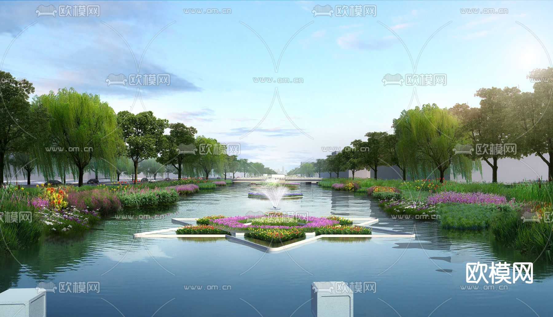 现代河道园林景观psd下载