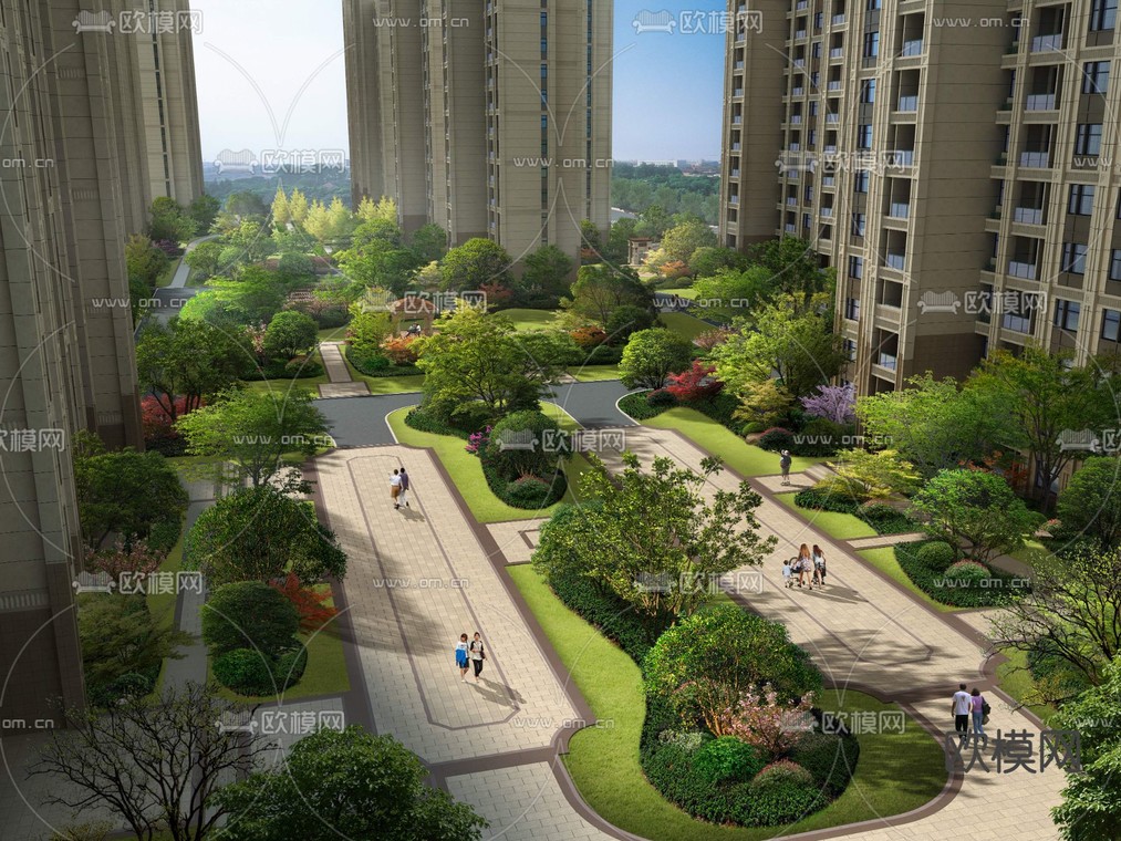 现代小区公园园林鸟瞰景观psd下载_ID12057531_3dmax免费模型-欧模网