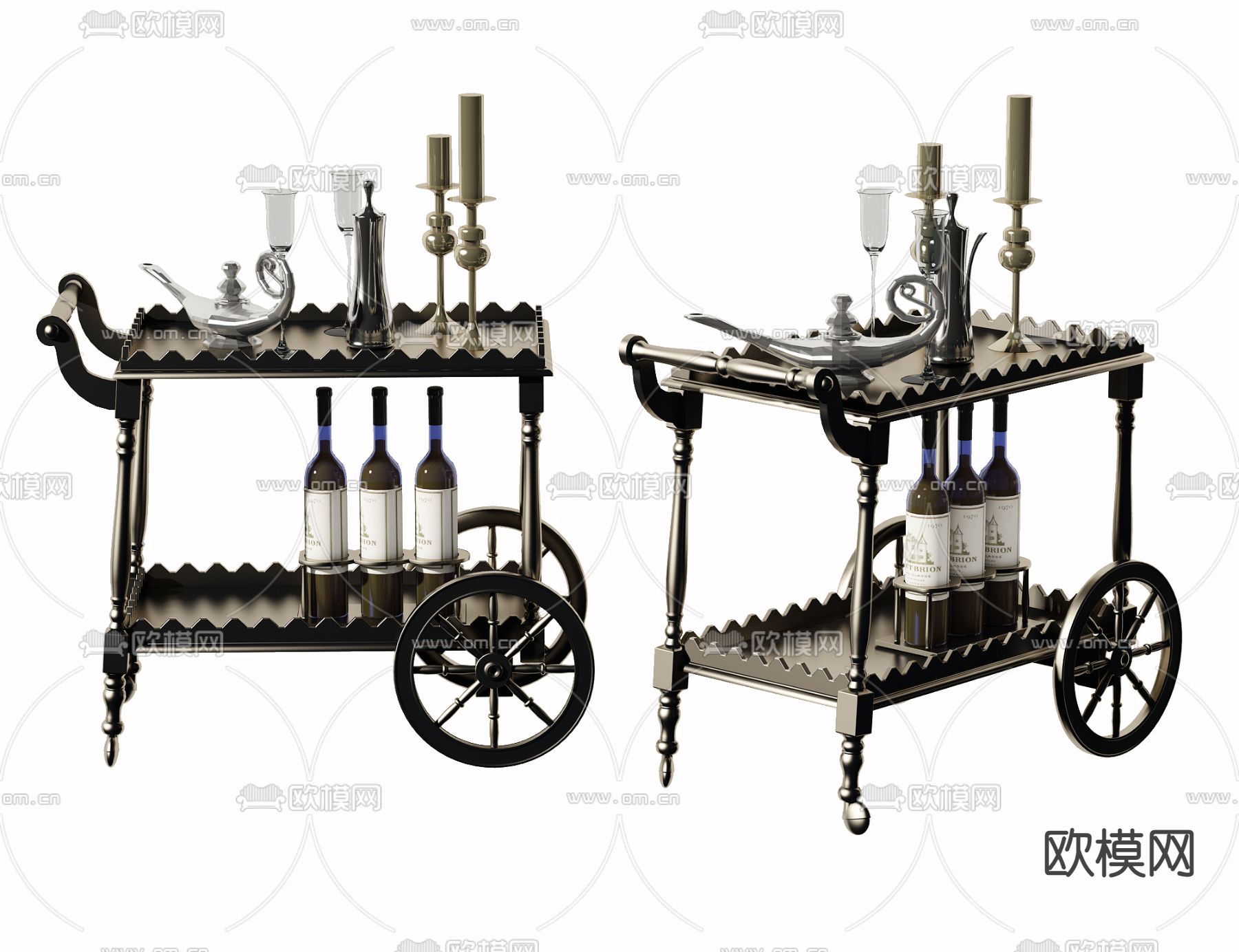 欧式金属餐车推车3d模型下载