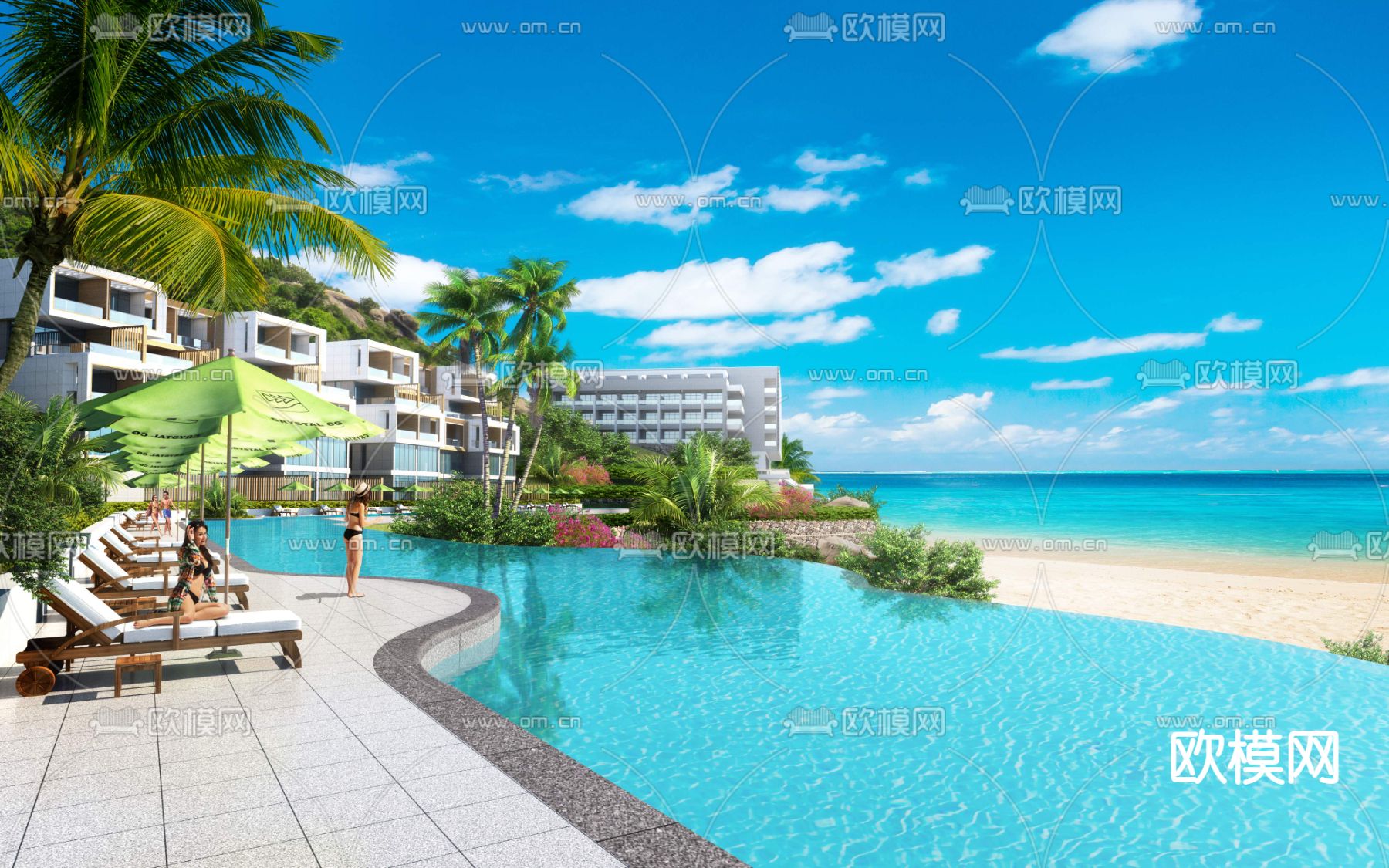 现代沙滩泳池景观ps下载