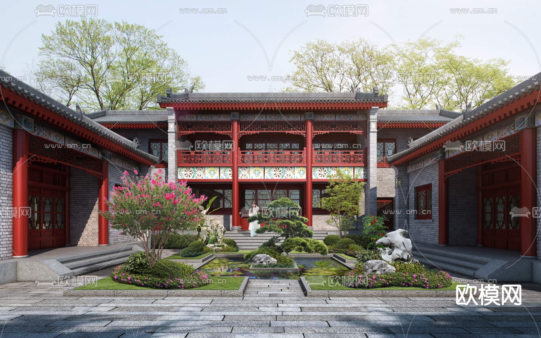 新中式庭院园林景观psd下载_ID12057844_3dmax免费模型-欧模网