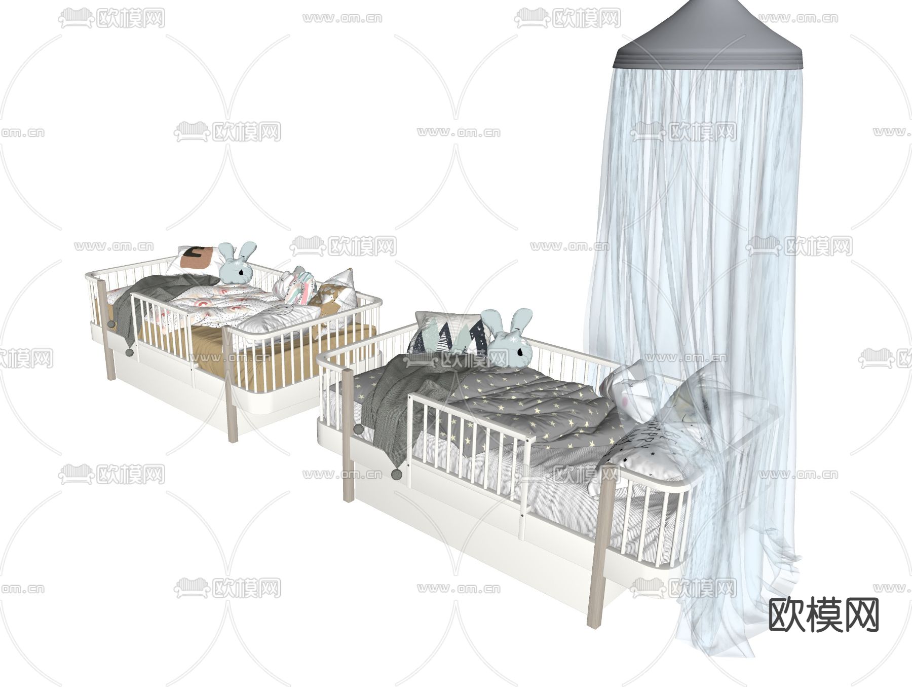 现代婴儿床su模型下载（渲染图2）