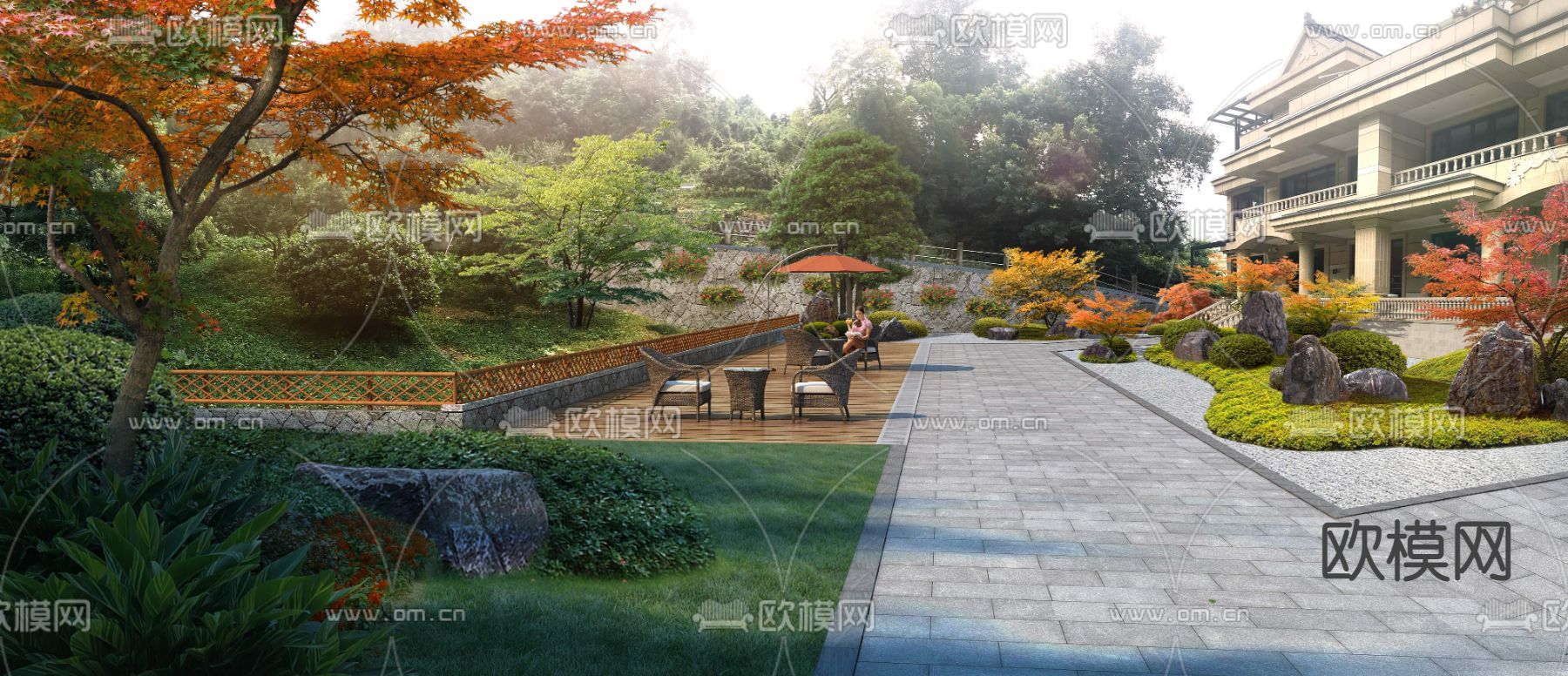 现代庭院公园园林景观psd下载_ID12057825_3dmax免费模型-欧模网