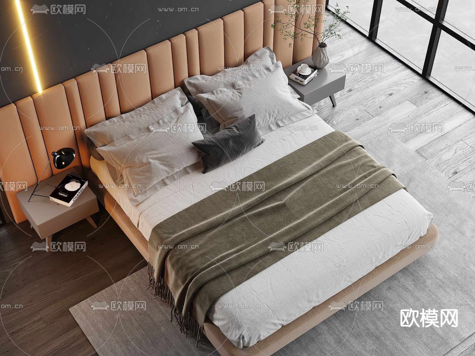 现代双人床3d模型下载_ID12059344_3dmax免费模型-欧模网