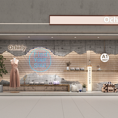  工业风服装店橱窗su模型 