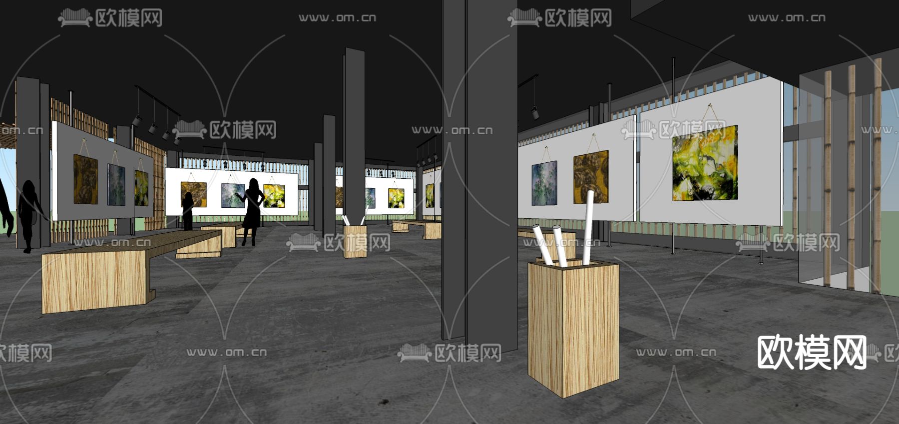 现代画廊展厅su模型下载