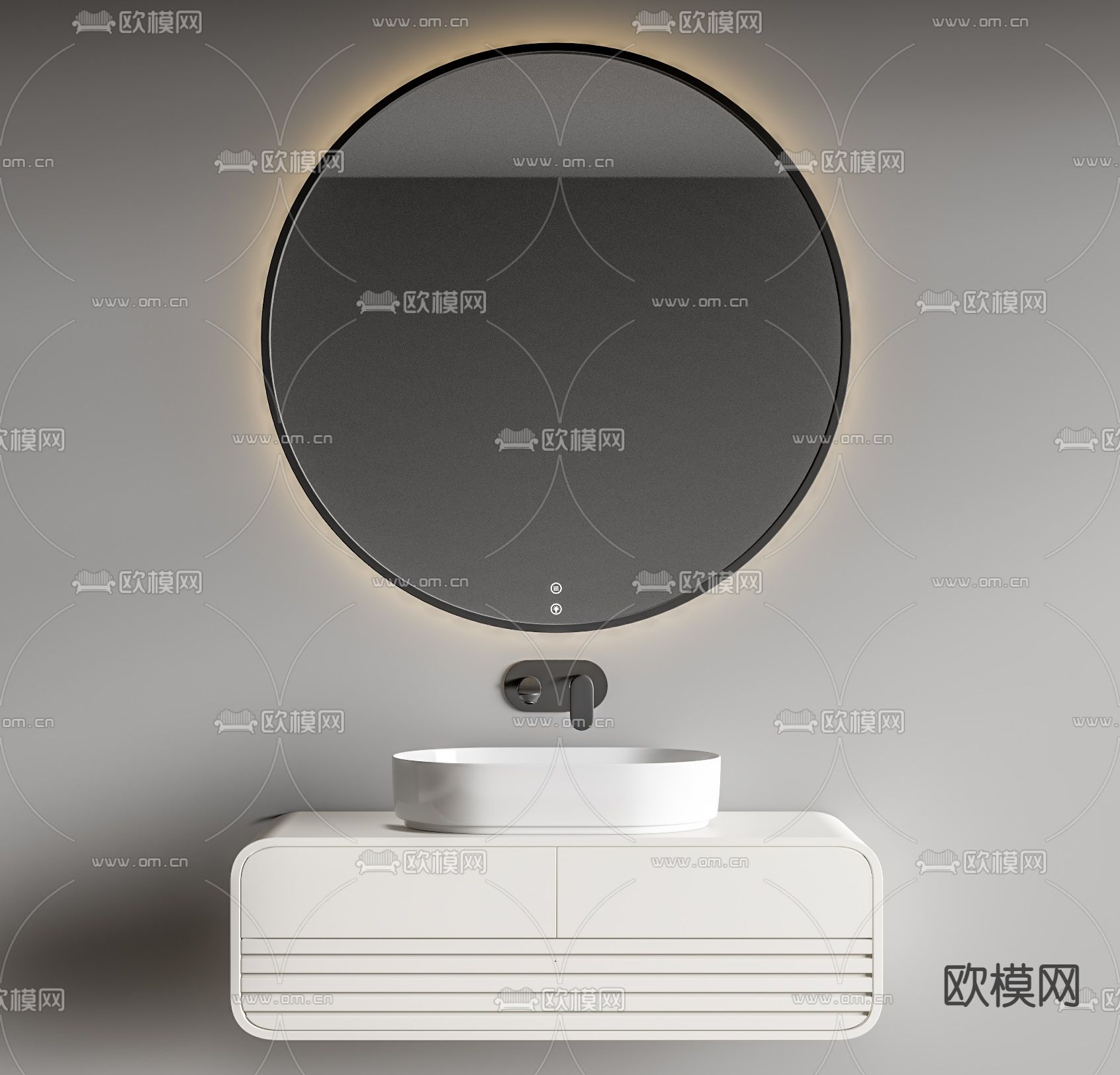 现代奶油风洗手台盆su模型下载（渲染图1）