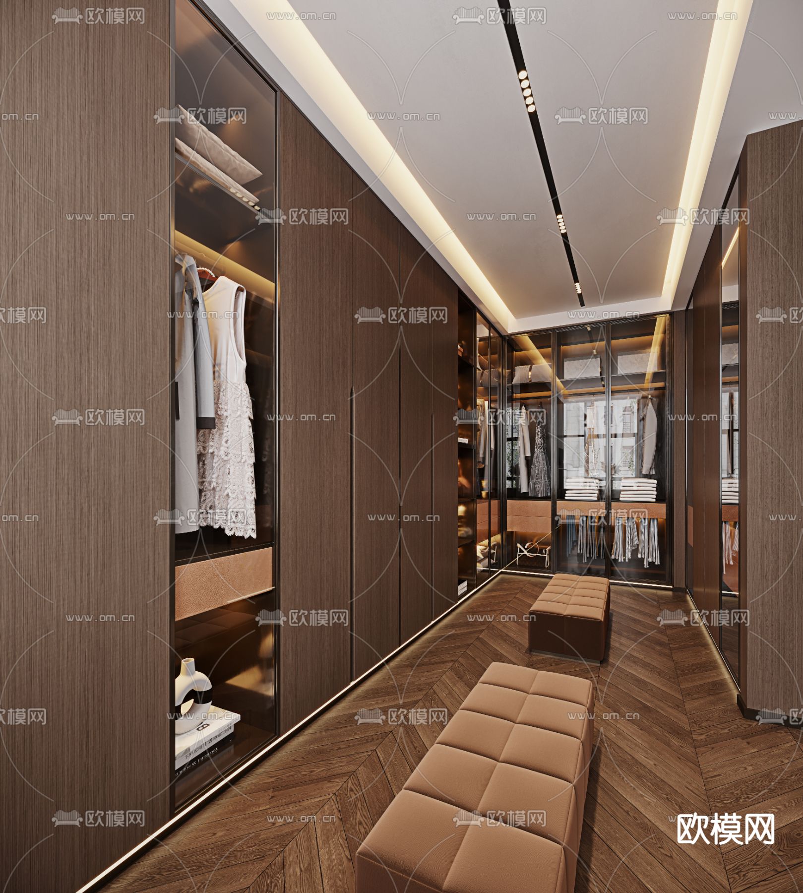 现代轻奢衣帽间3d模型下载