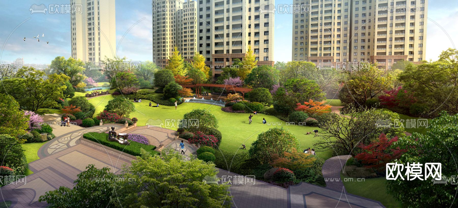 现代亲子公园景观psd下载