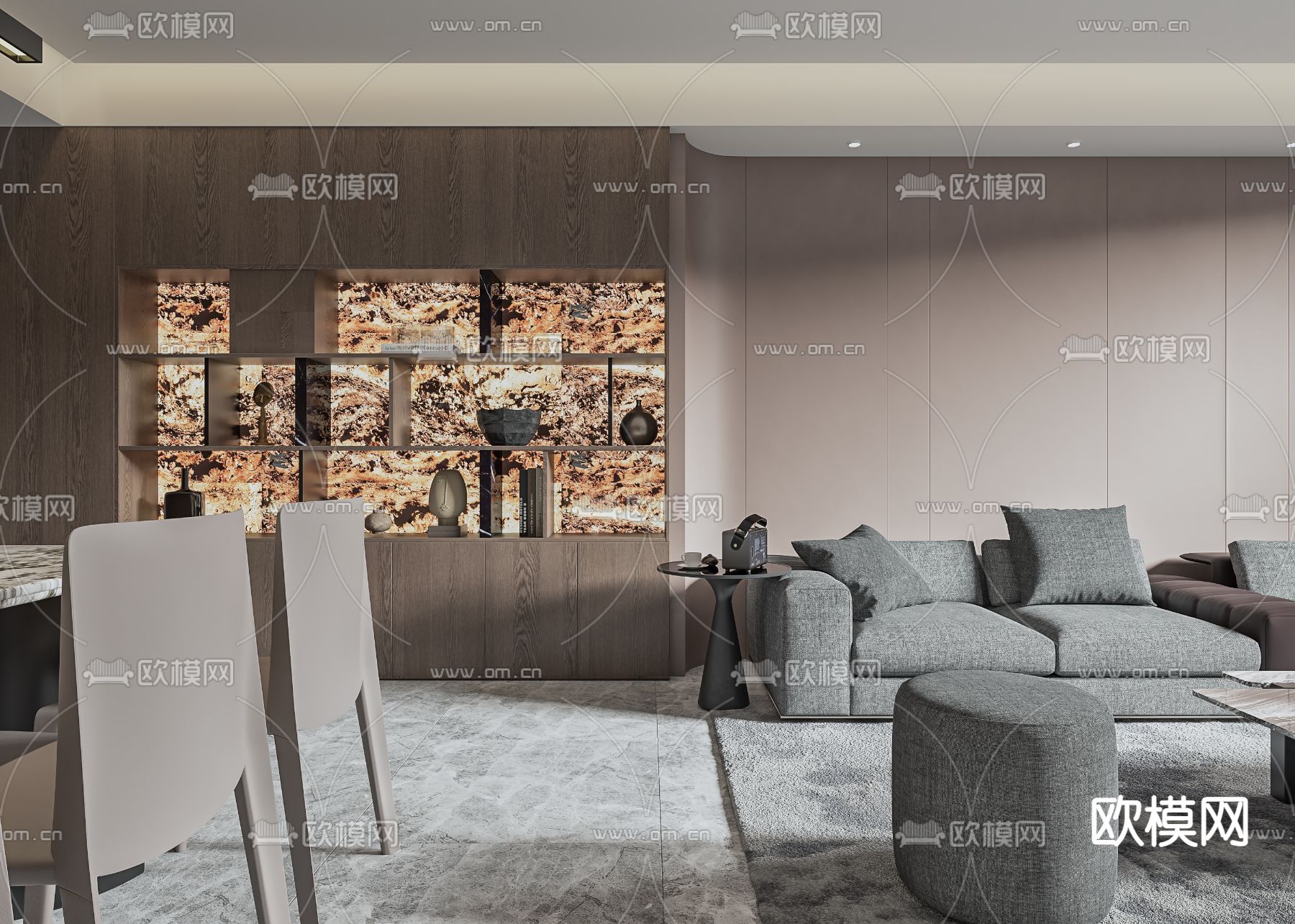 现代高级灰客餐厅3d模型下载（渲染图2）