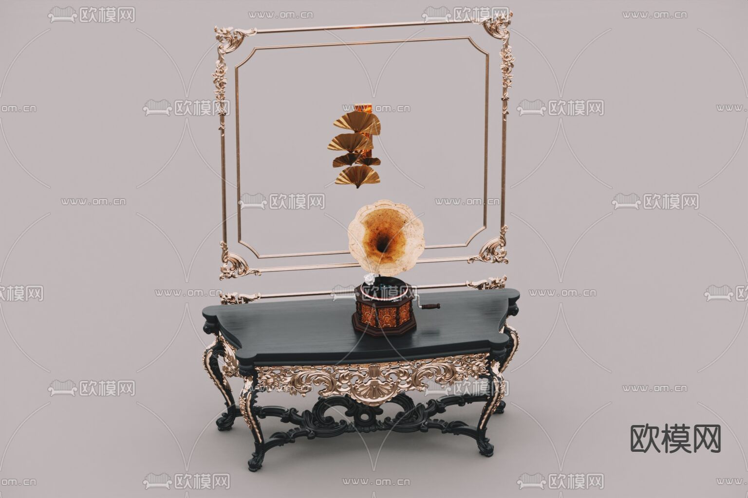 欧式古典实木描金雕花案几免费3d模型下载