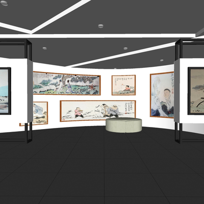 现代画廊展厅su模型 