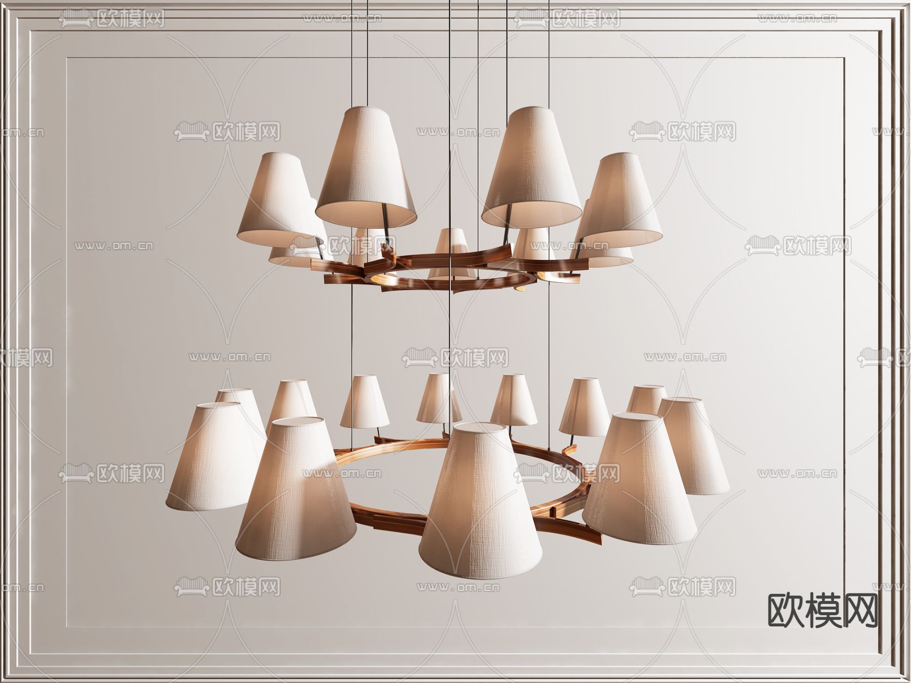 美式帆布双层多头吊灯3d模型下载