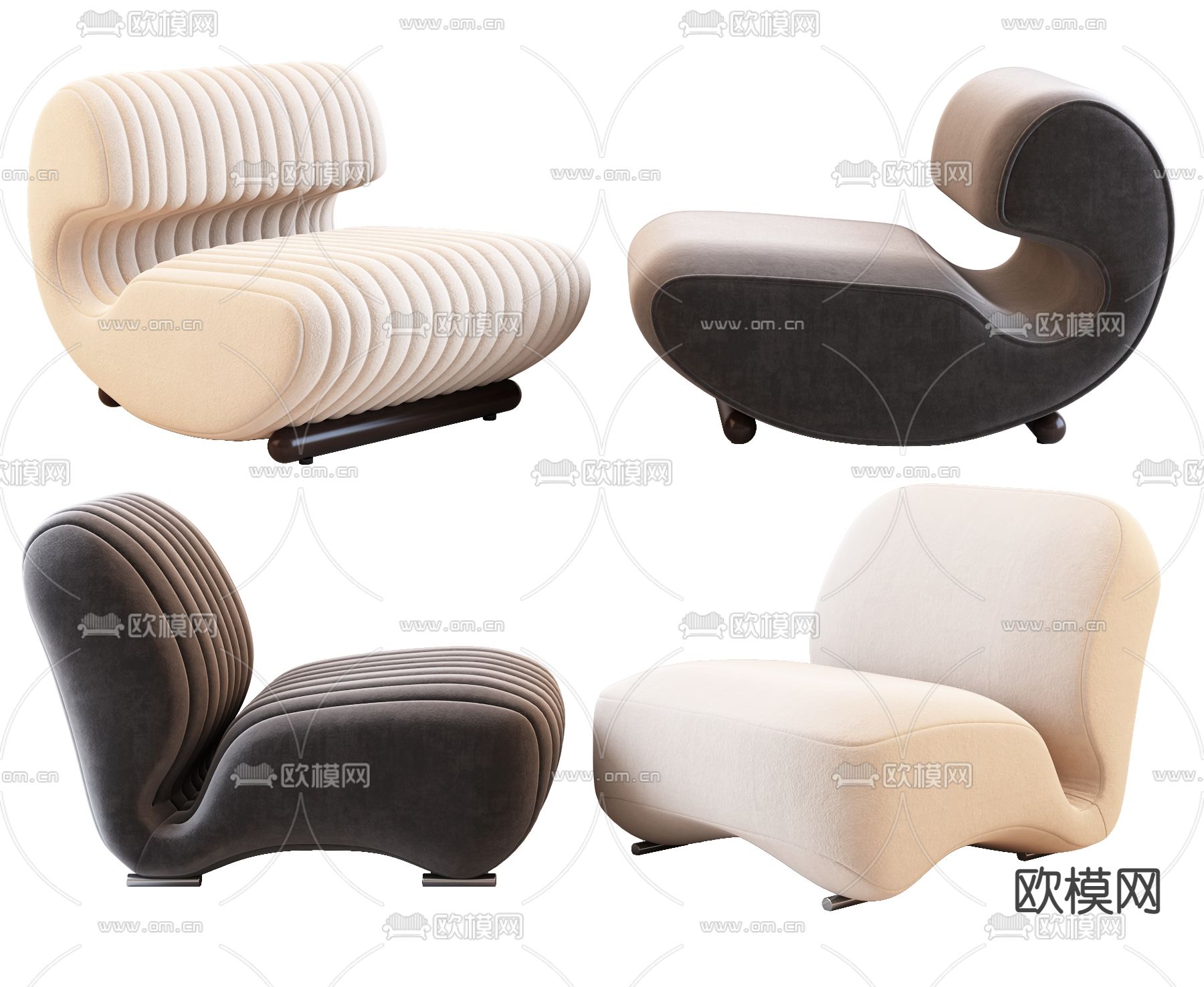 侘寂奶油风单人沙发3d模型下载